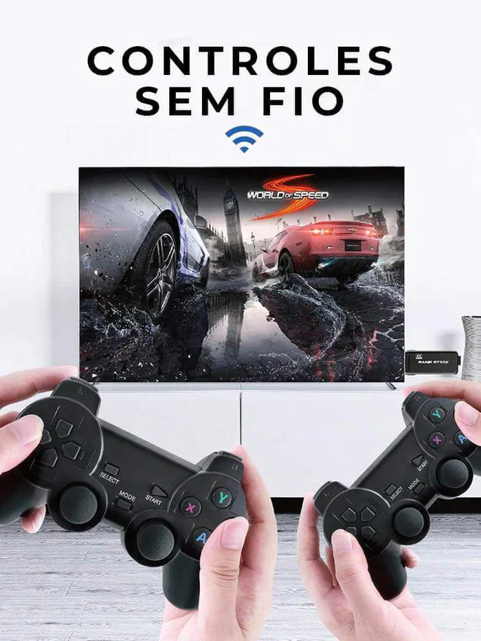 Game Stick Retrô 4k 64G com 30.000 Jogos Nostálgicos + 2 Controles Sem